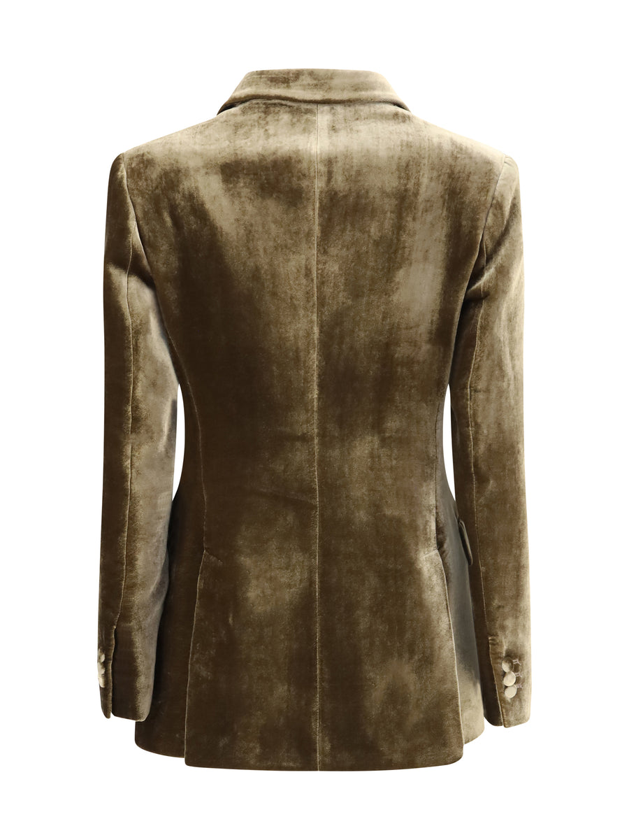 Velvet Double-Breasted Blazer Taupe Viscose Blazers