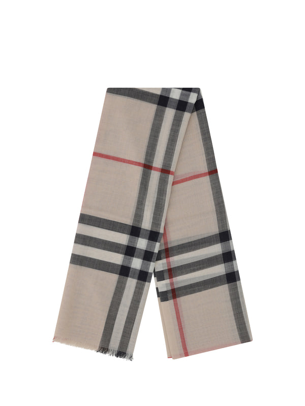 Silk-Wool Scarf Stone Check Blend; Wool