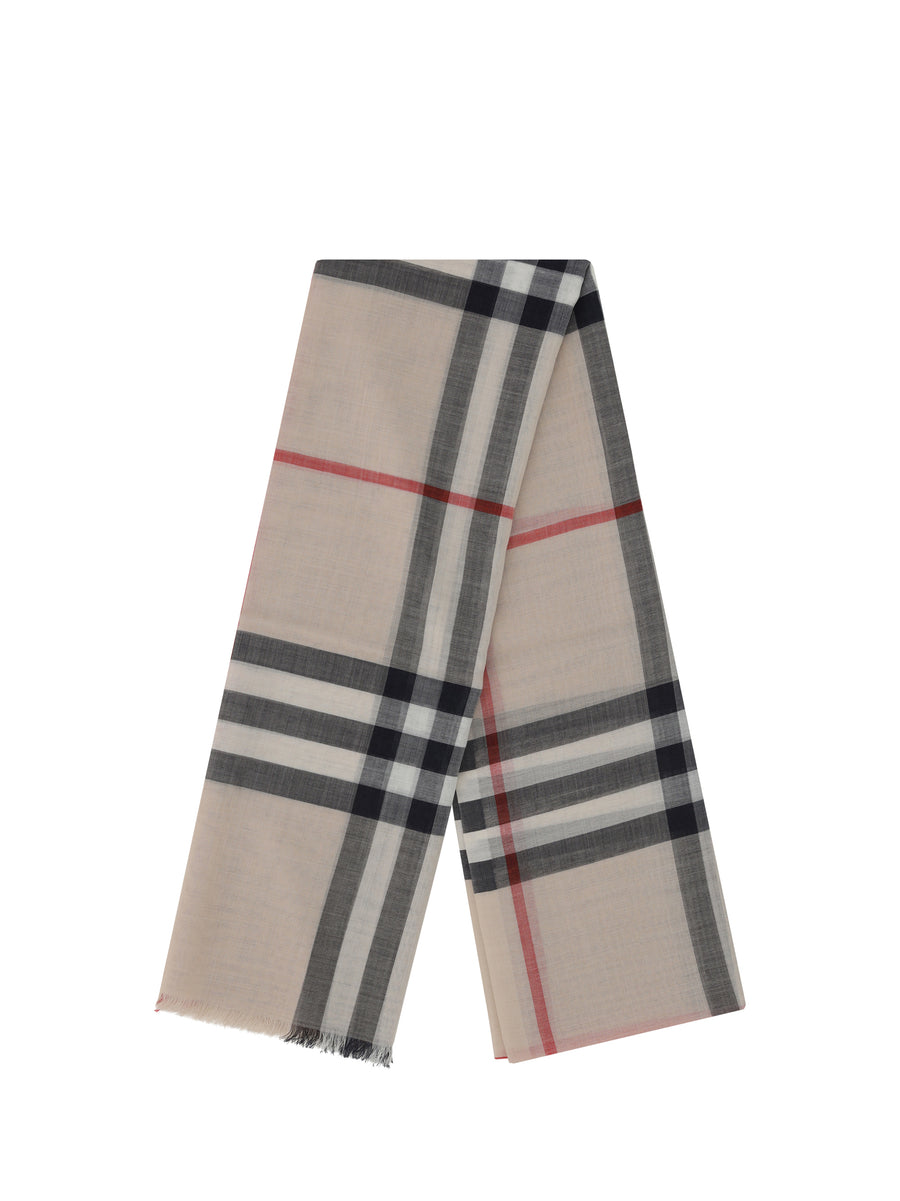 Silk-Wool Scarf Stone Check Blend; Wool