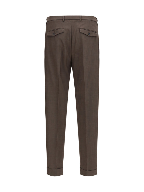 Pants Carrot Fit Single Pleat Virgin Wool Dark Brown Fleece (ovis Aries) Trousers