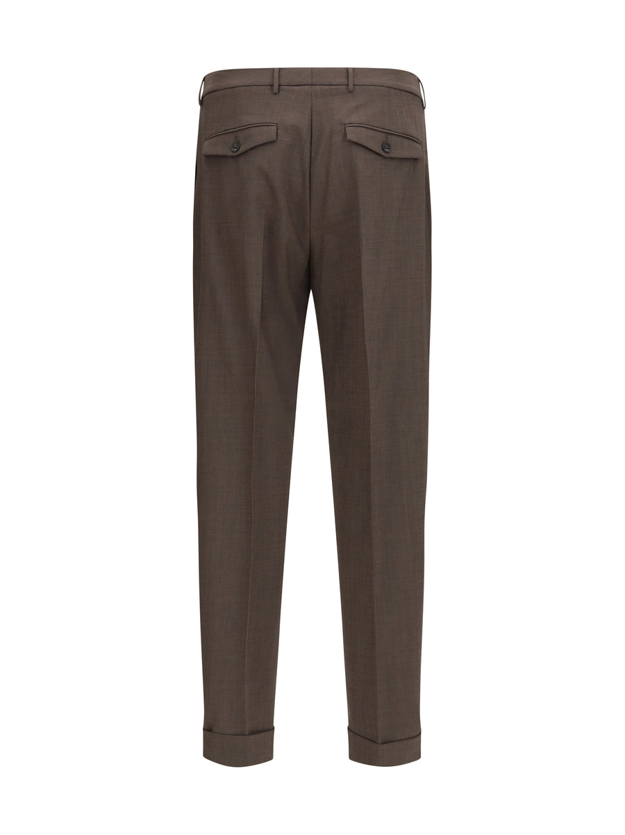 Pants Carrot Fit Single Pleat Virgin Wool Dark Brown Fleece (ovis Aries) Trousers