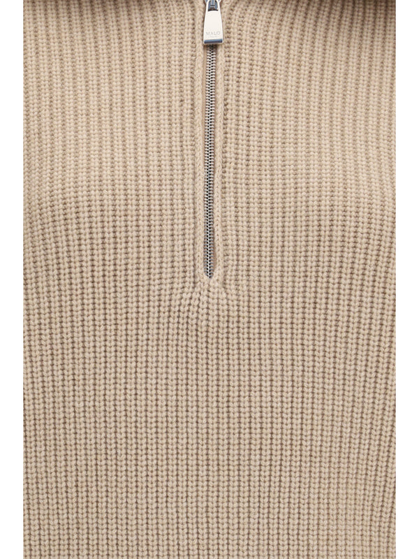 Sweater Cashmere High-Neck Zip Light Sand Polo Tops