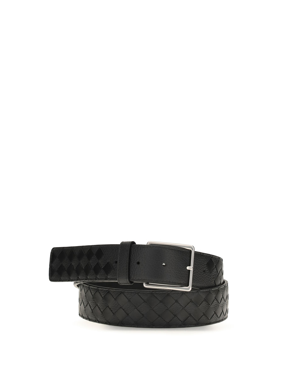 Leather Belt Intreccio Black-Silver Black/silver Lambskin
