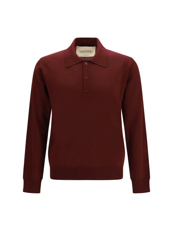 Valentino 100% Merino Wool polo in burgundy