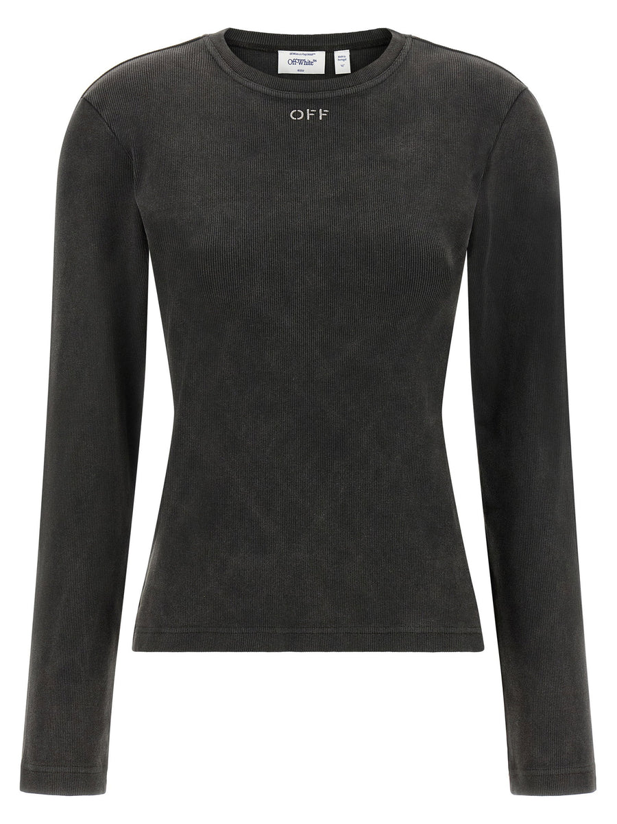 Off White Logo-Embroidered Cotton T-shirt — Charcoal