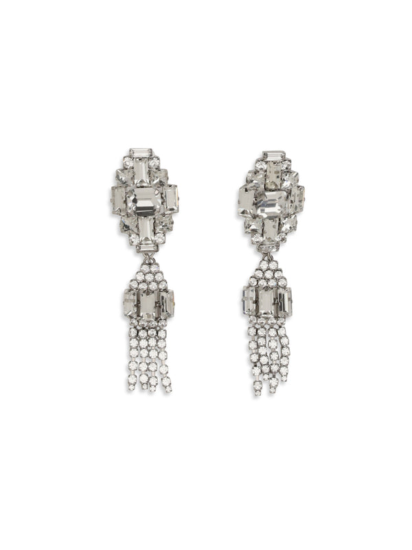 Drop Earrings Silver Crystal Metal