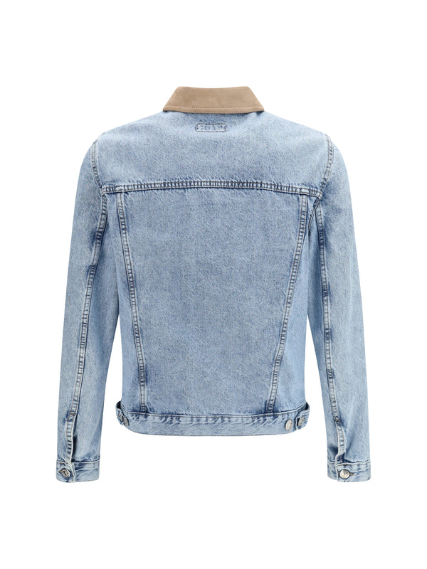 Denim Jacket With Suede Collar, Light Cotton