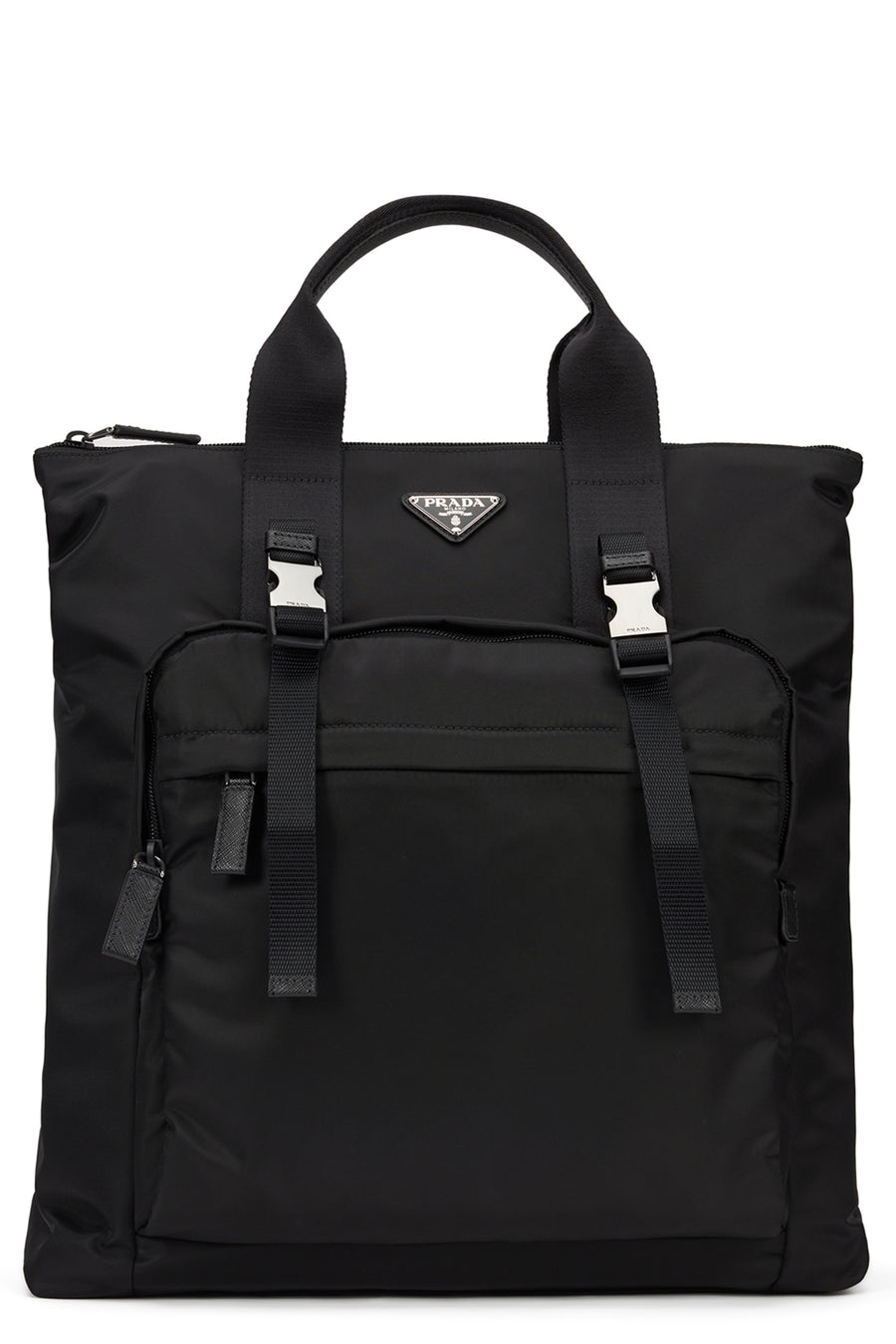Tote Bag Re-Nylon & Saffiano Leather, Black Polyamide