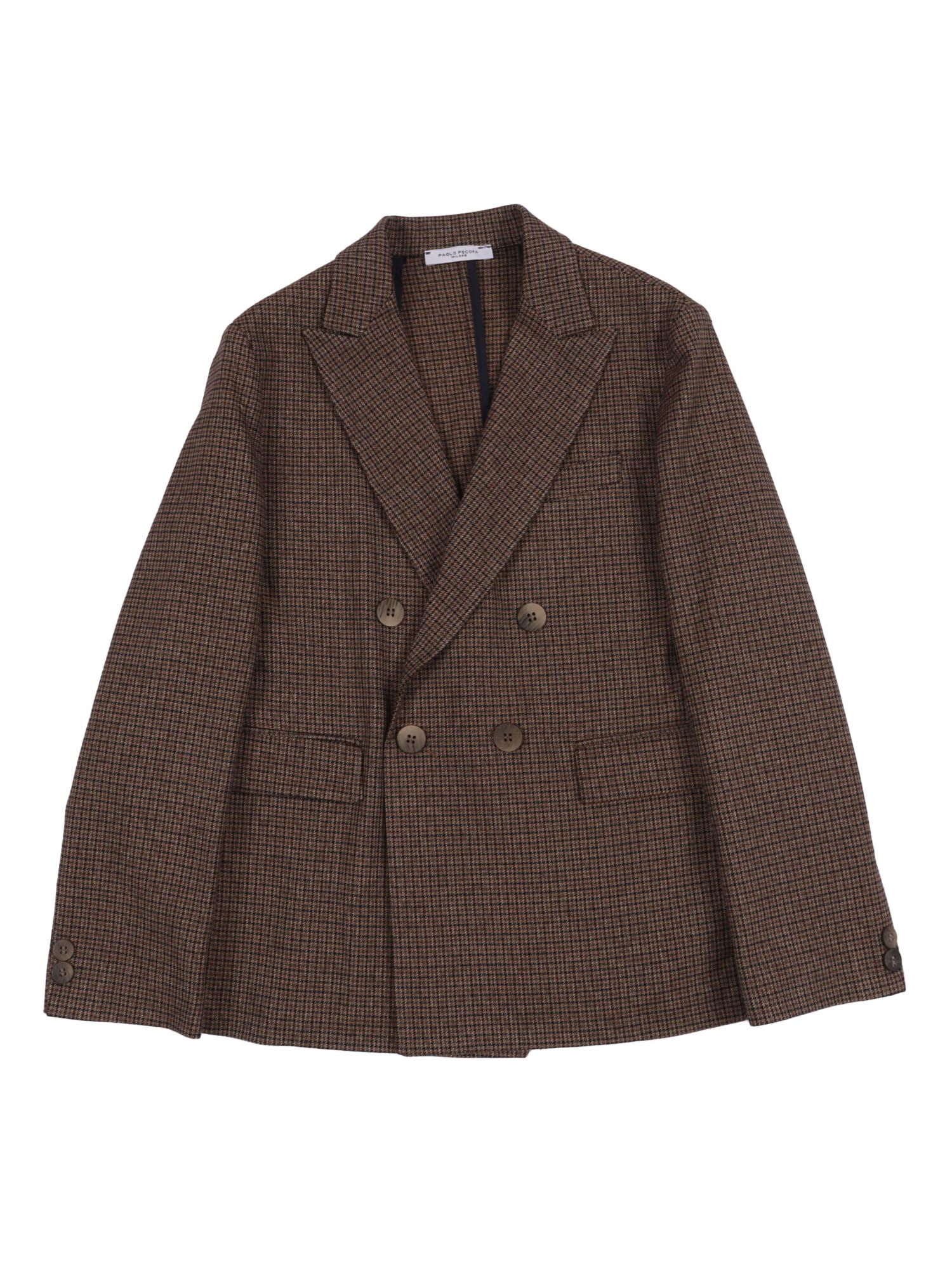 Double-Breasted Jacket Brown Polyester Viscose Elastane