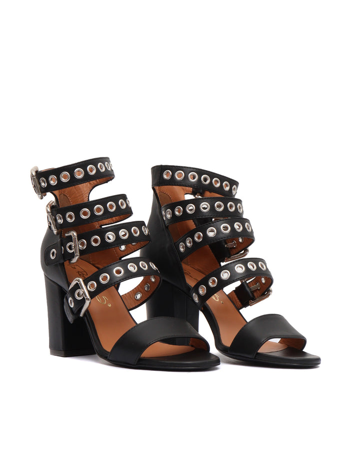 SANDALS WITH 4 STRAPS Black Leather Sole In