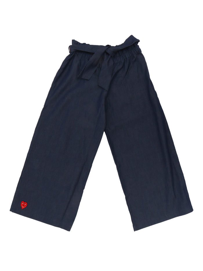 CHAMBRAY PANTS WITH BOW Blue Cotton