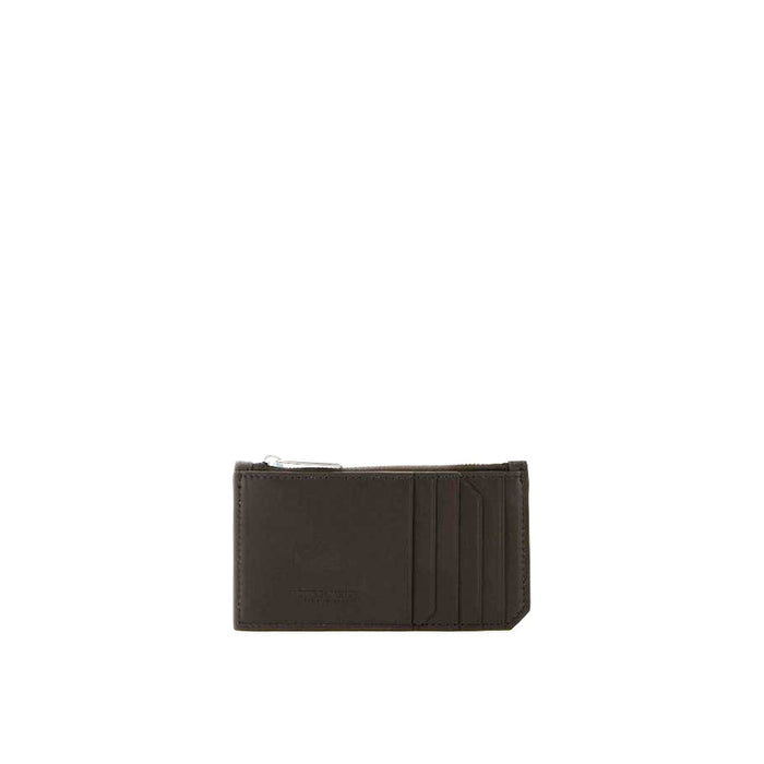 Intrecciato Leather Card Holder Brown Calf