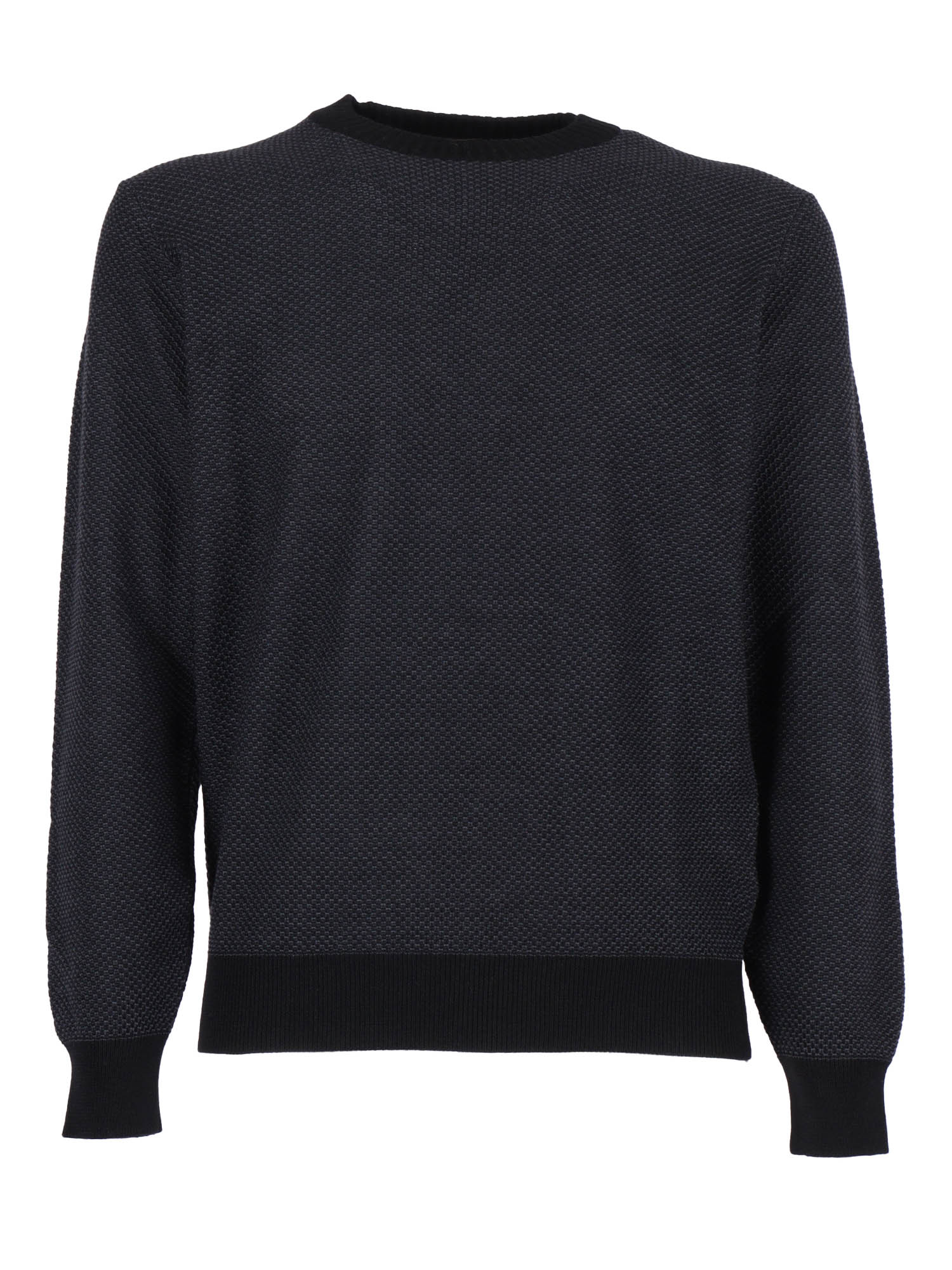 Long Sleeve Crew Neck Sweater Black Virgin Wool Crewneck