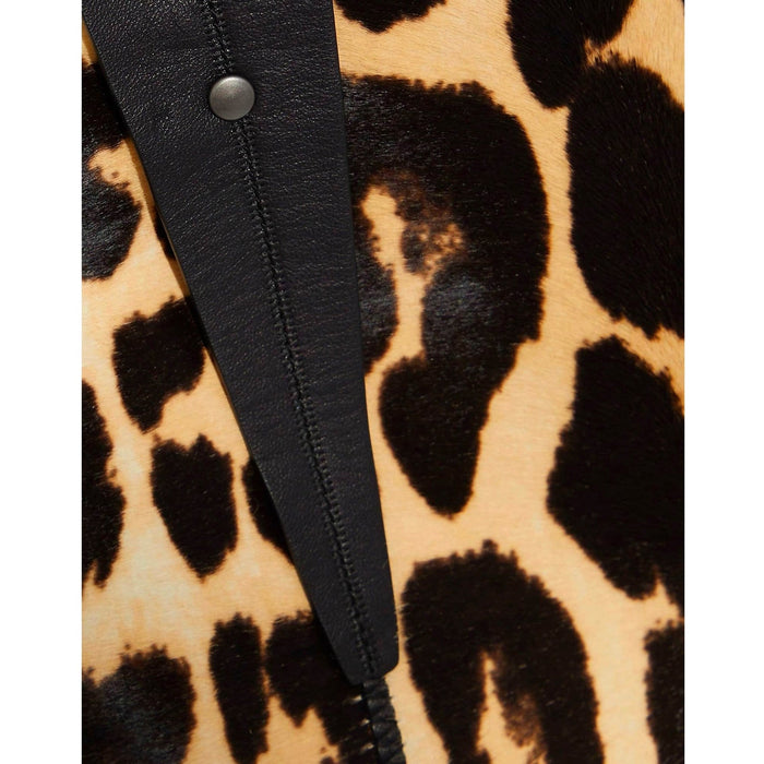 Leopard Print Calf Hair Skirt Brown Leather