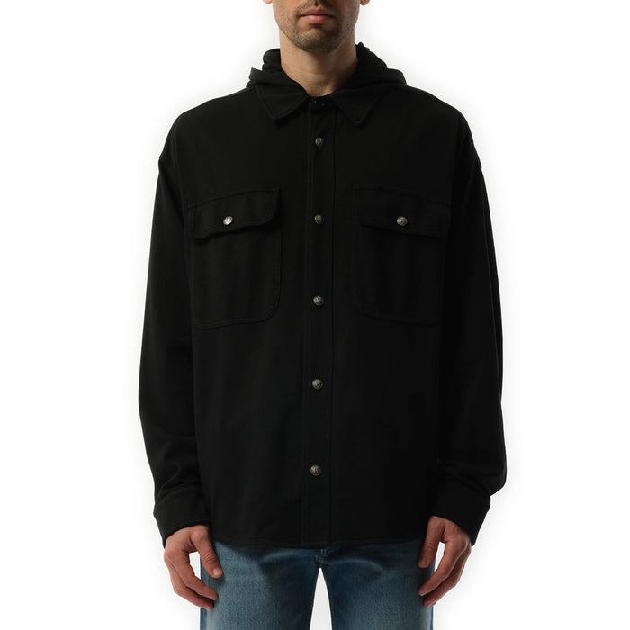 Classic Logo Hooded Overshirt Black Cotton