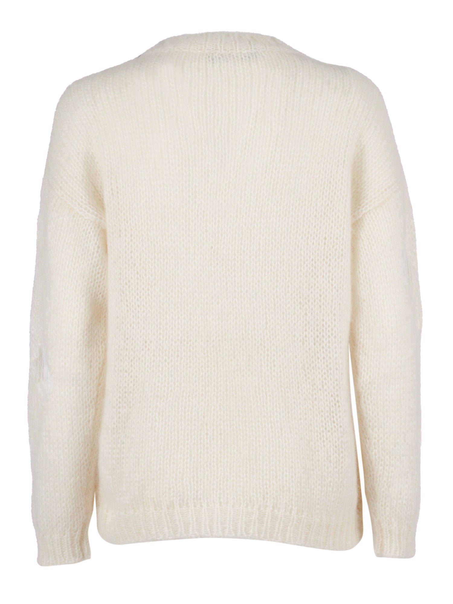 Mohair Ripped Effect Crewneck Sweater With Gold Detail White Nylon Virgin Wool