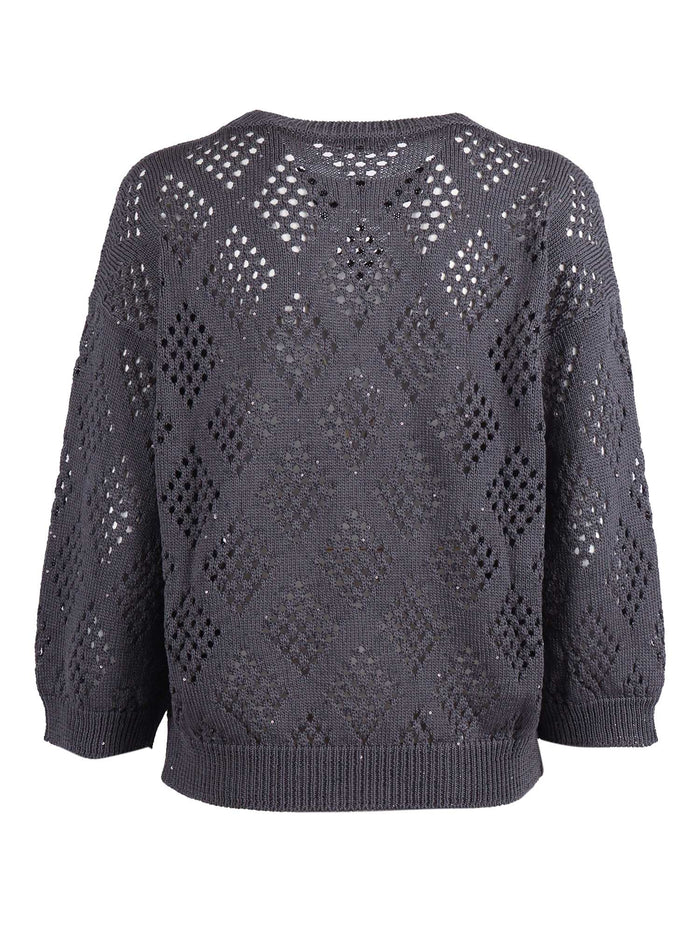 Knitted Sweater Blue Cotton Polyester Crewneck