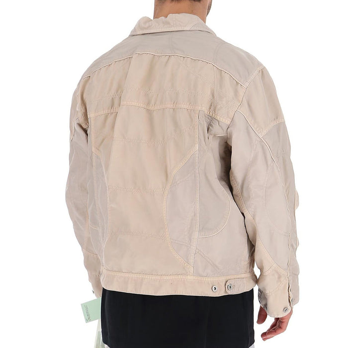 Off-White Logo Windbreaker Bomber Jacket Beige Polyamide