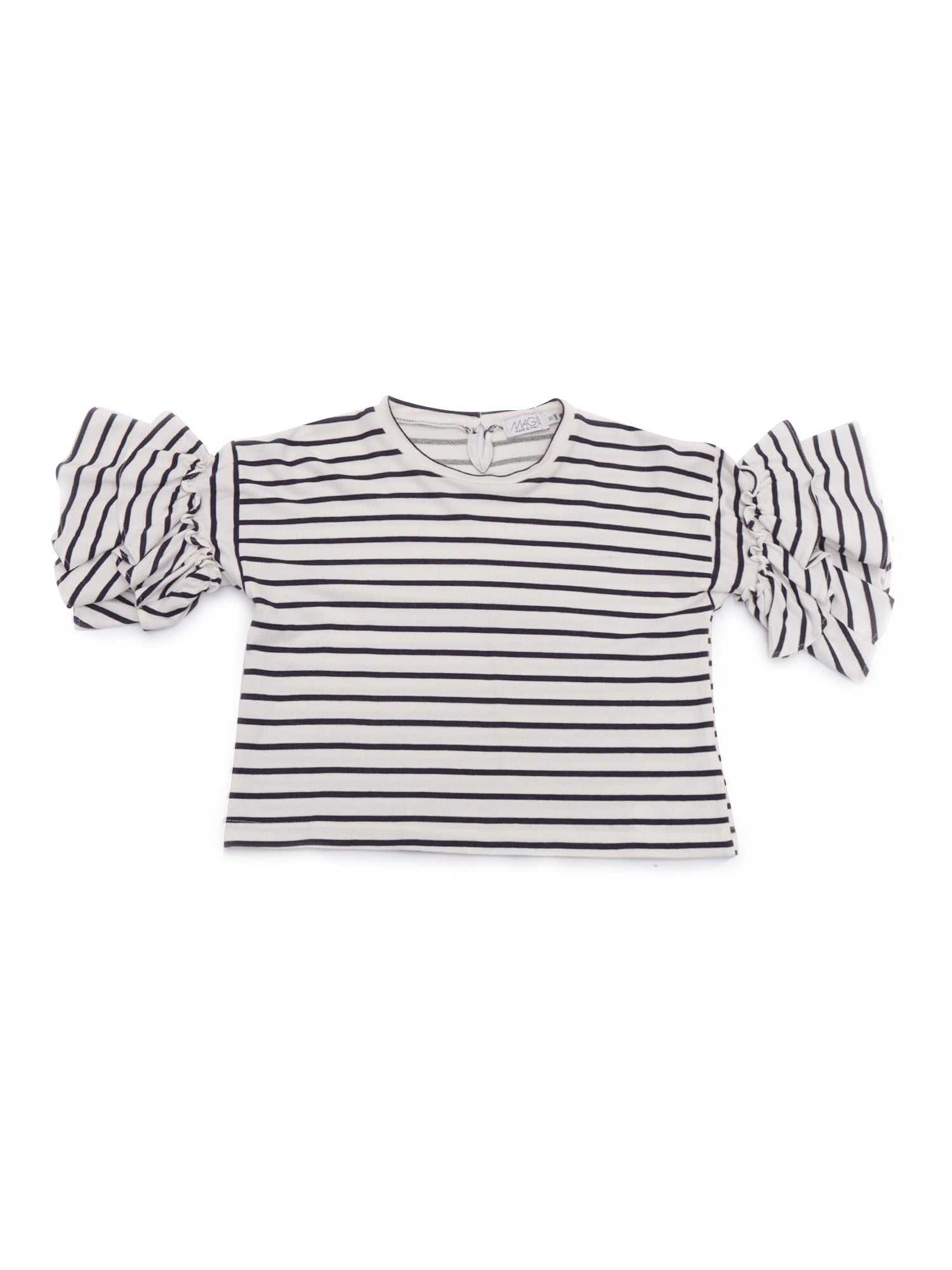 STRIPED FLEECE T-SHIRT WITH RUFFLES Multicolor Short Sleeves