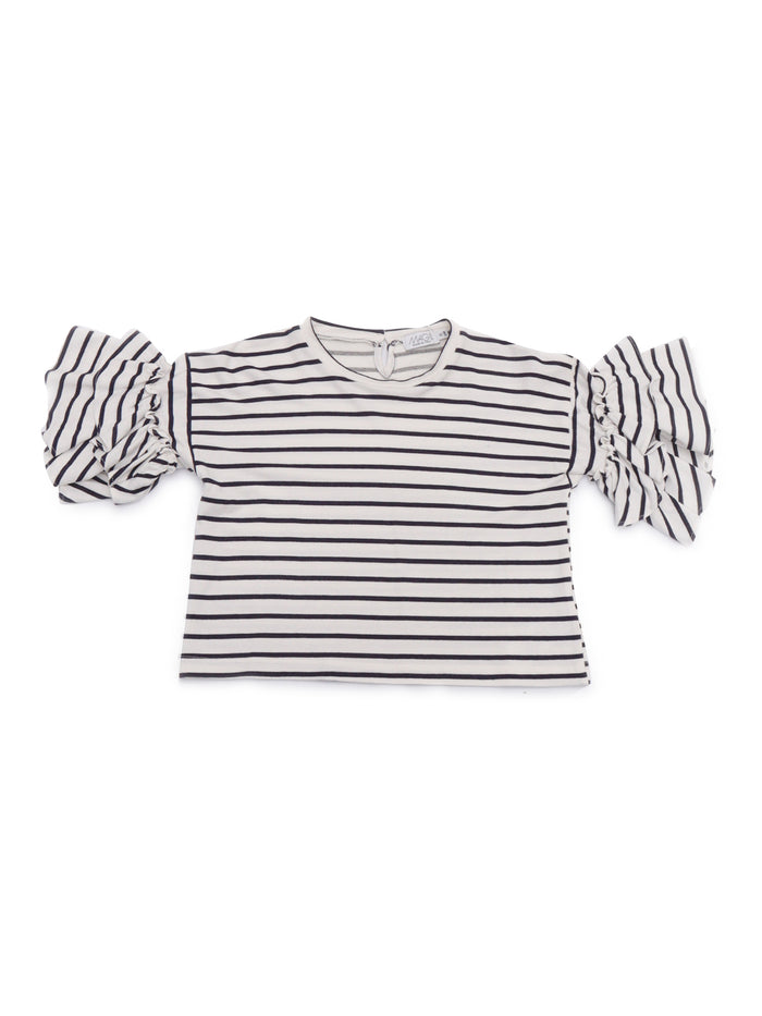 STRIPED FLEECE T-SHIRT WITH RUFFLES Multicolor Short Sleeves