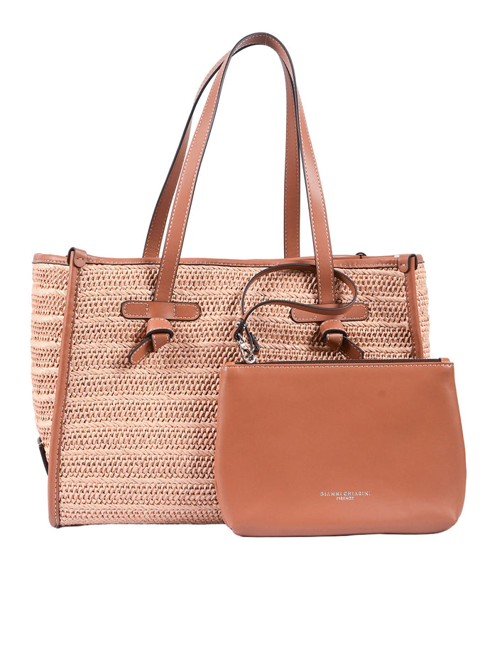 LEATHER AND FABRIC BAG Beige Shoulder