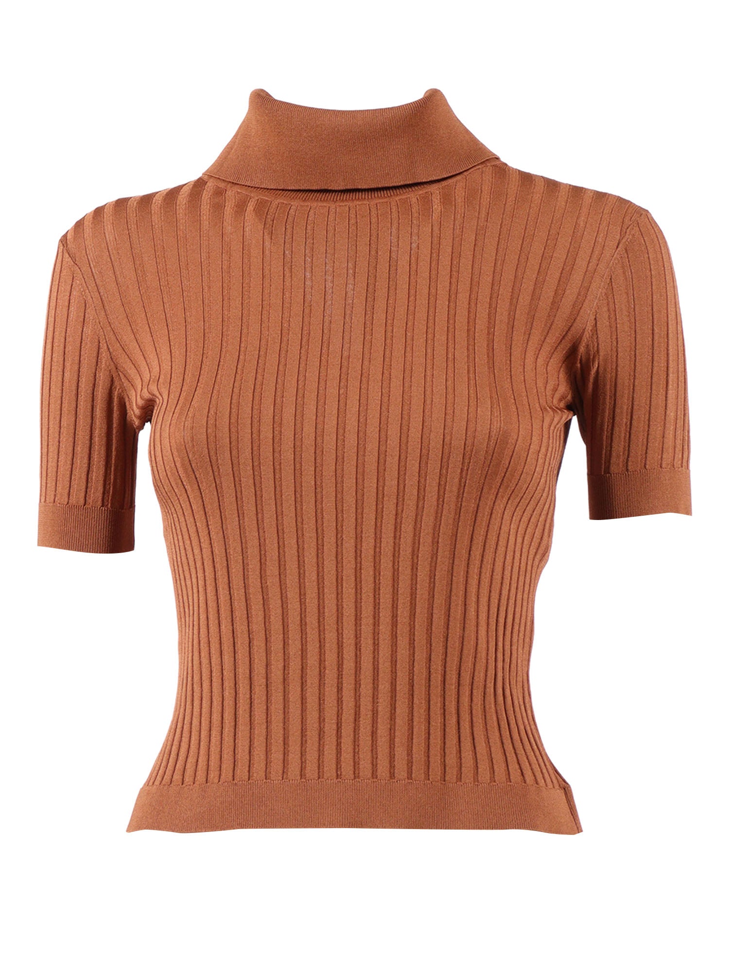 KNITTED TOP Brown Viscose Polyester Crewneck