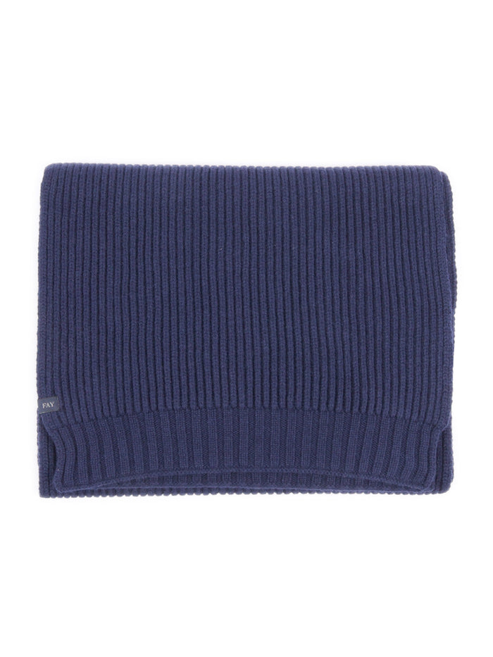 Ribbed Scarf Blue Virgin Wool