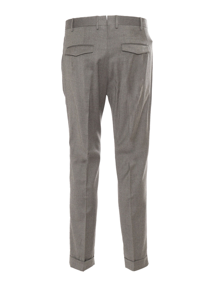 MASTER, 1 Pleat, Diagonal Pockets, Flap Back Turn-Up Green Virgin Wool Elastane Pant