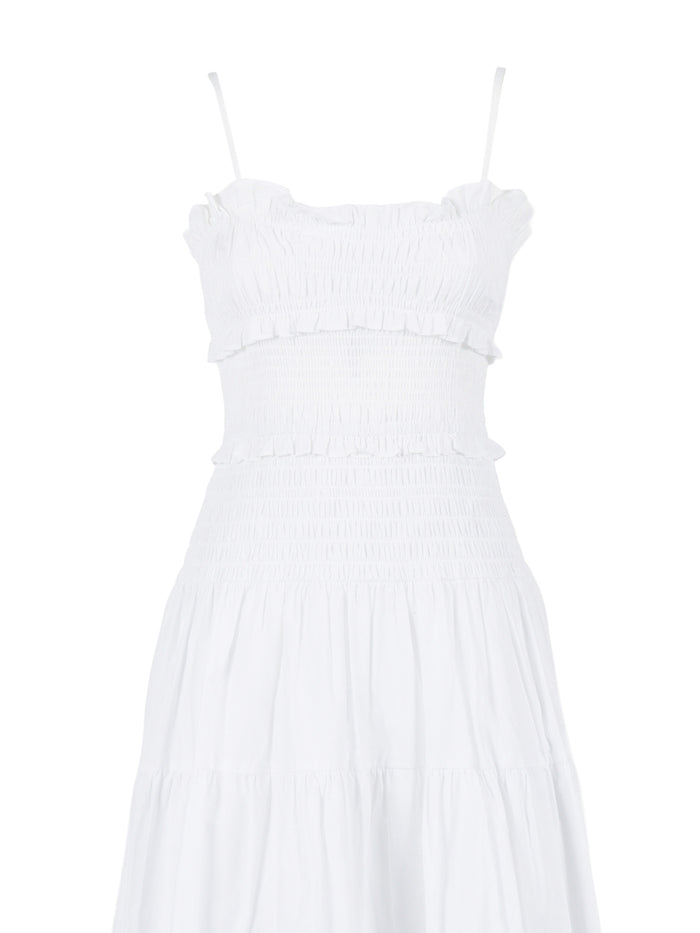 SMOCKED MAXI DRESS White Organic Cotton