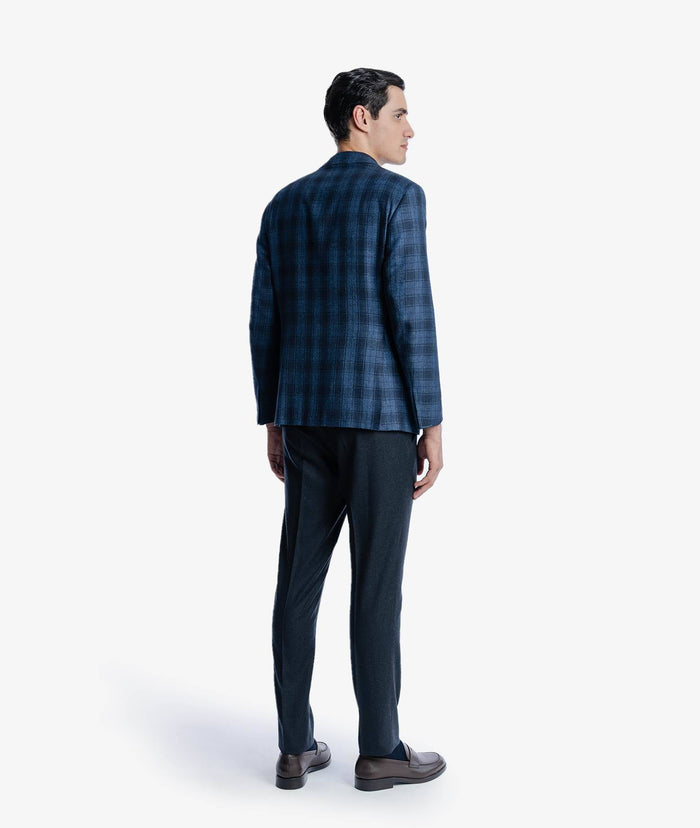 Single-Breasted Cashmere And Silk Jacket Parigi Blue Tailored Made