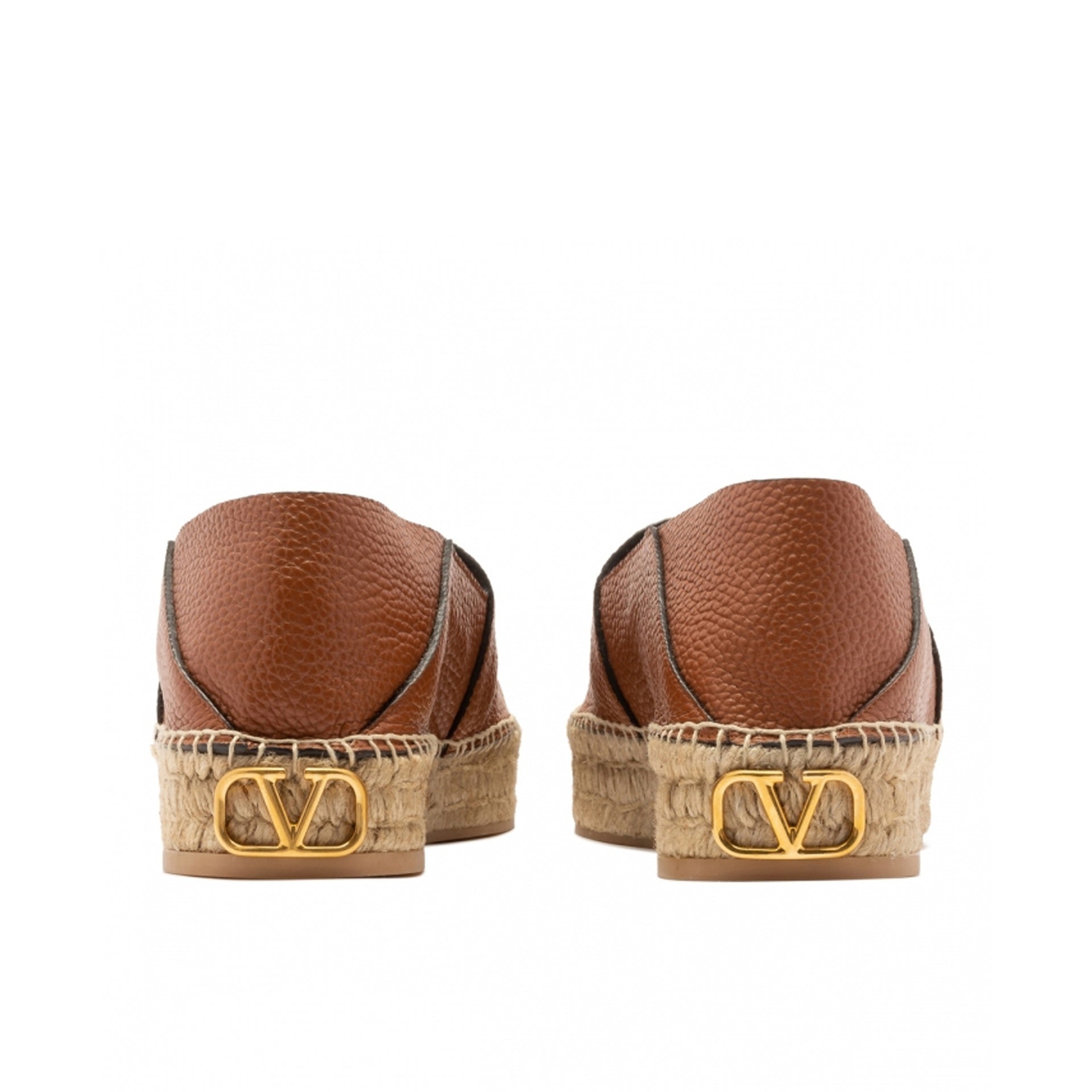 Garavani Logo-Plaque Leather Espadrilles Brown Calf