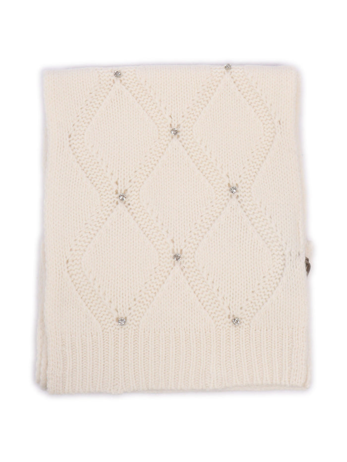 Scarf With Caboucon Embroidery White Wool