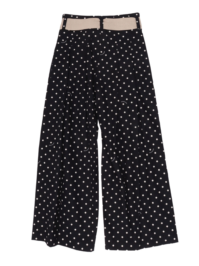 Polka-Dot Poplin Pants Black Cotton Belt Viscose