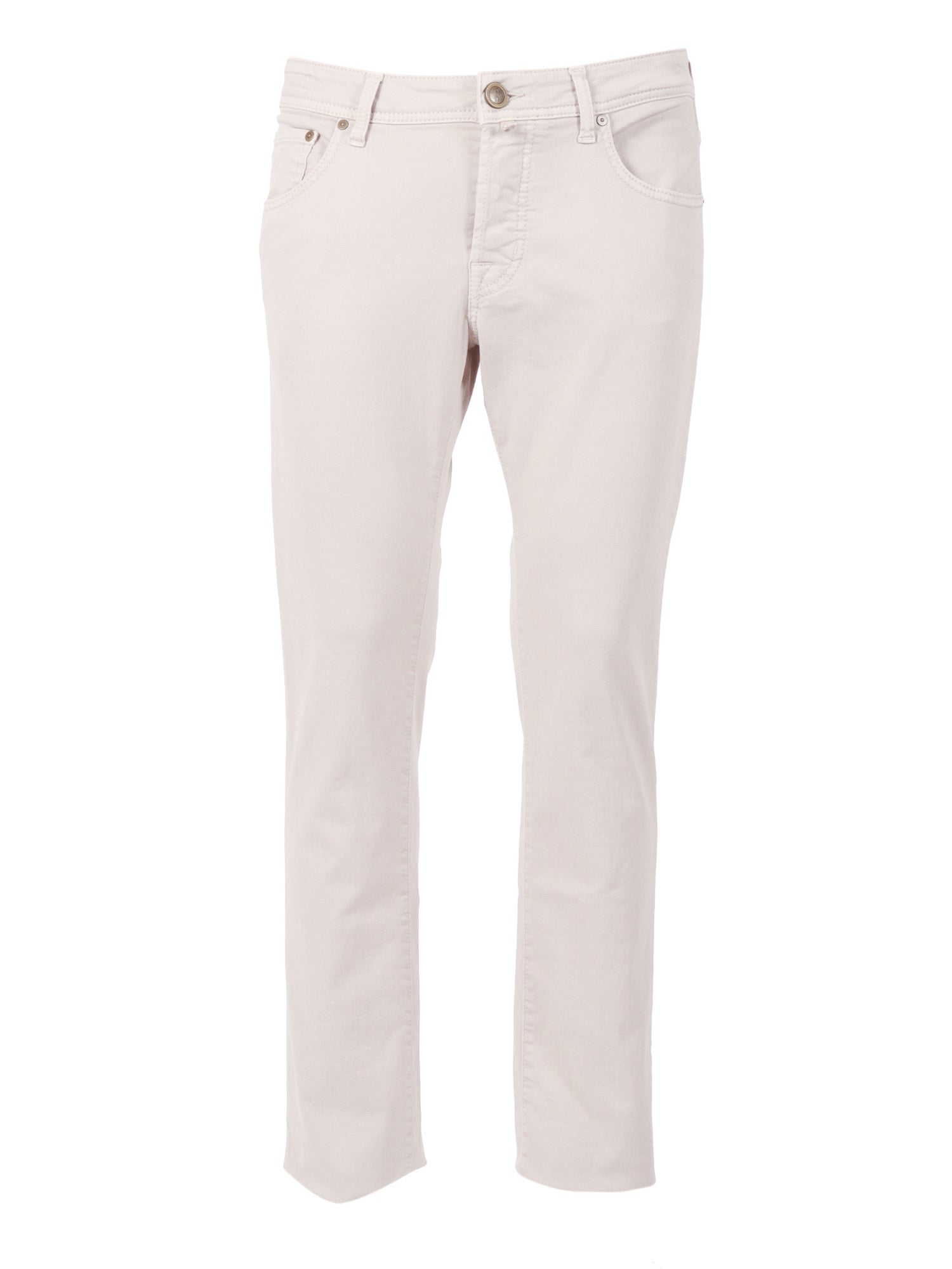 5 Pockets Slim Fit Pants Beige Cotton Polyester Elastane Jean
