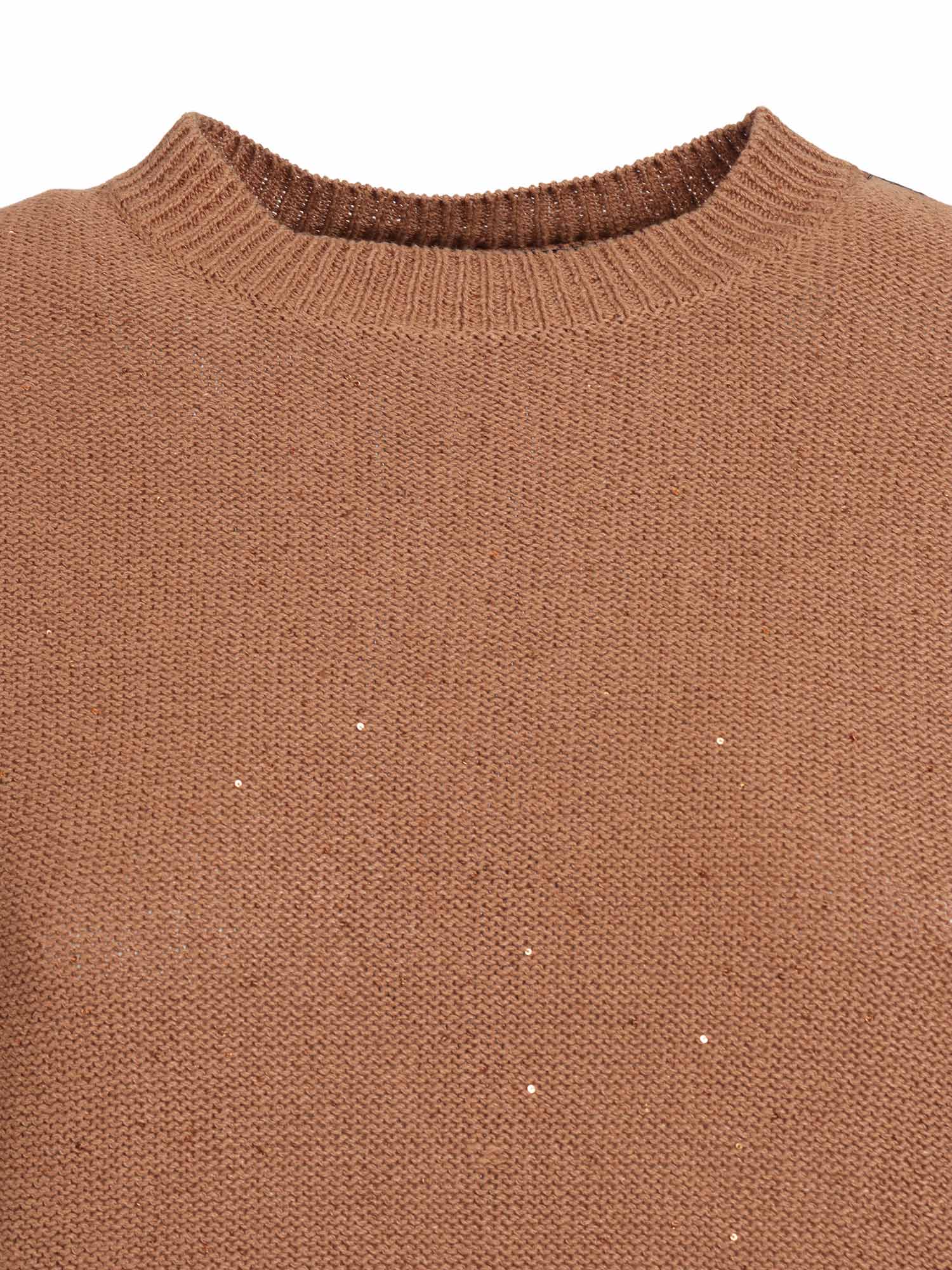 SEQUIN SHORT SLEEVE CREW NECK SWEATER Beige Cotton Linen Polyester Crewneck