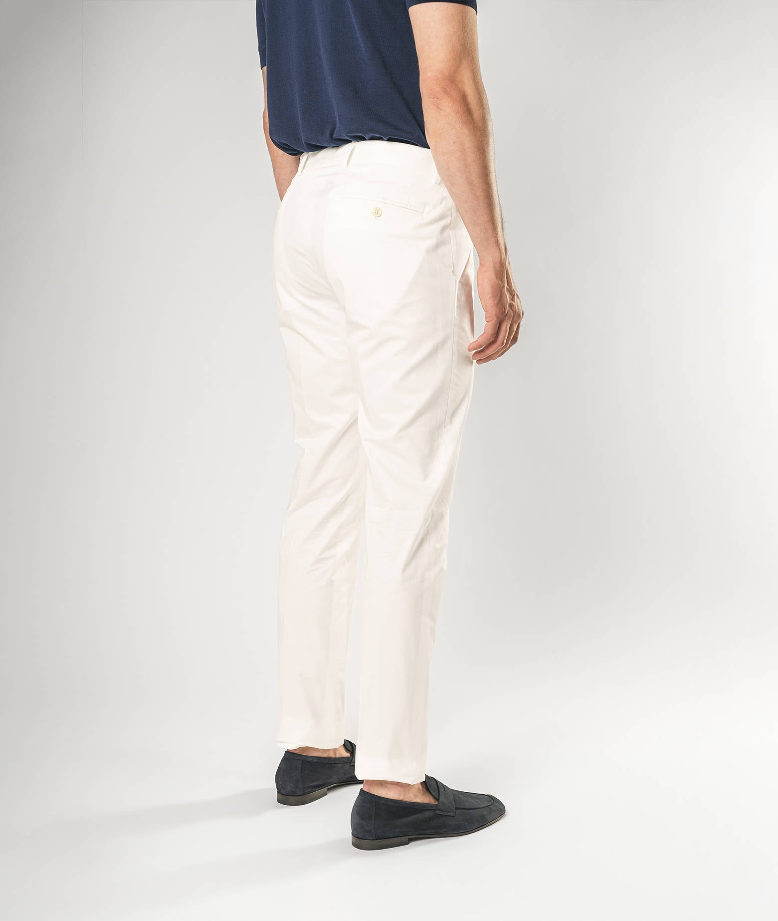 Cotton Chino Barthelemy White Trousers No Pinces
