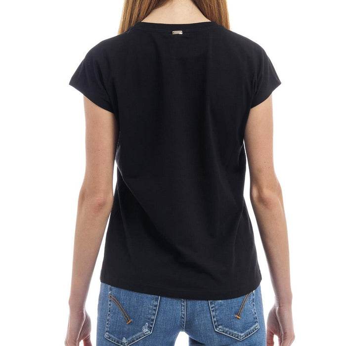 Herno Crystal-Embellished Logo T-Shirt Black Cotton Elastane