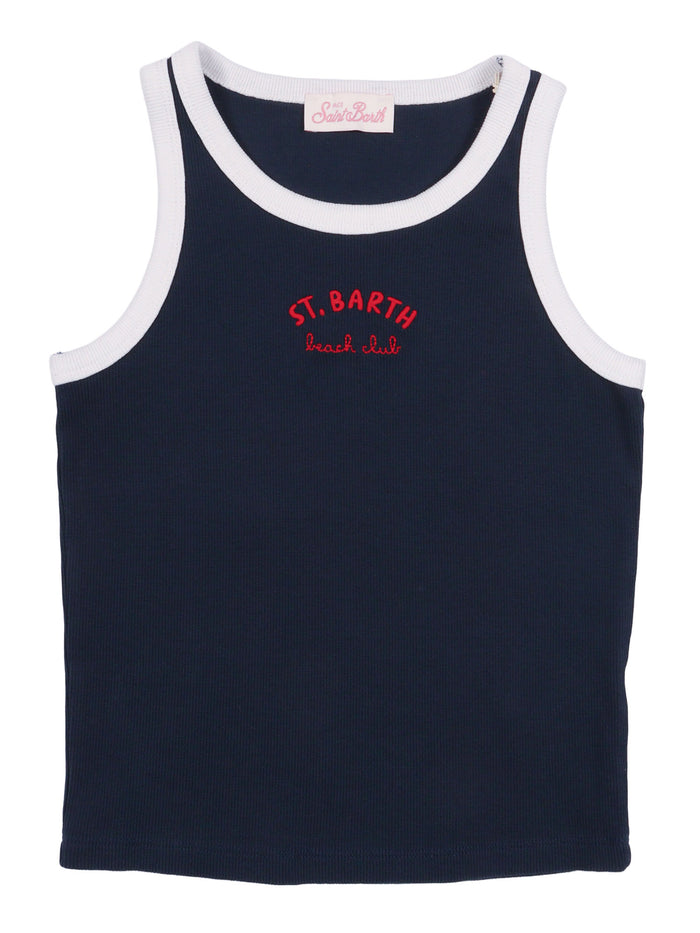Blue Jr-Rib Beach Club 6101 Emb Cotton Elastane Top