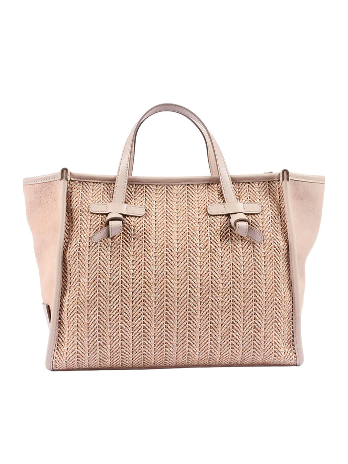 LEATHER AND FABRIC BAG Beige Shoulder