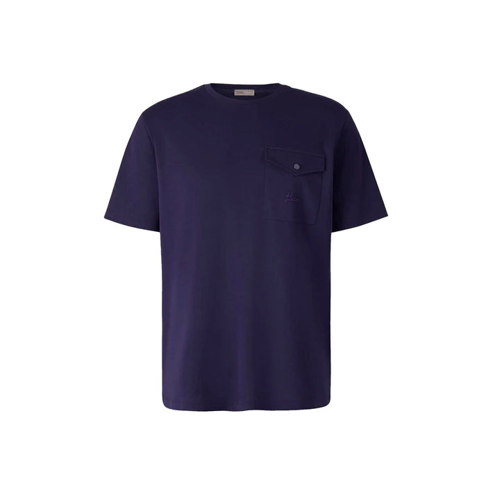 Herno Logo Detailed Crewneck T-Shirt Blue Cotton