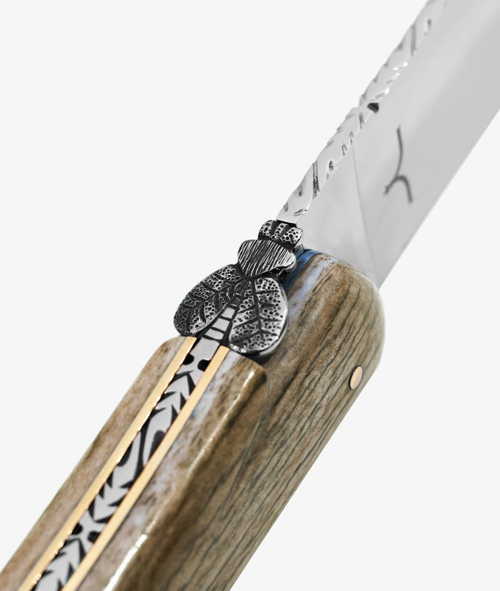 Prestige Giraffe Bone Carving Set Green Cutlery