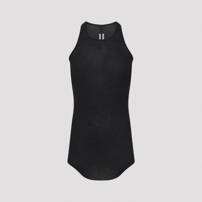 Basic Rib Tank Top Black Viscose Silk Tshirt