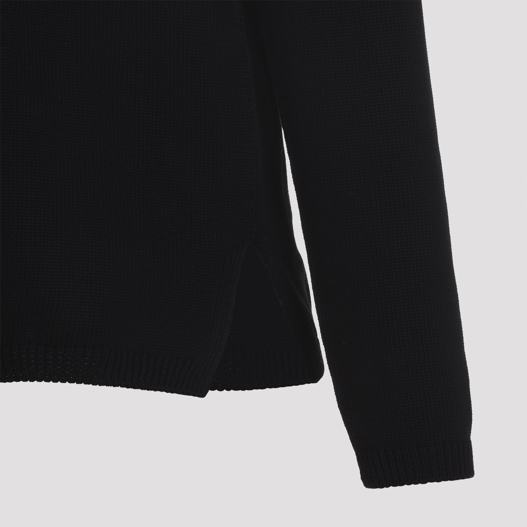 Oversized Extreme V-neck Pullover Black Cotton Sweater