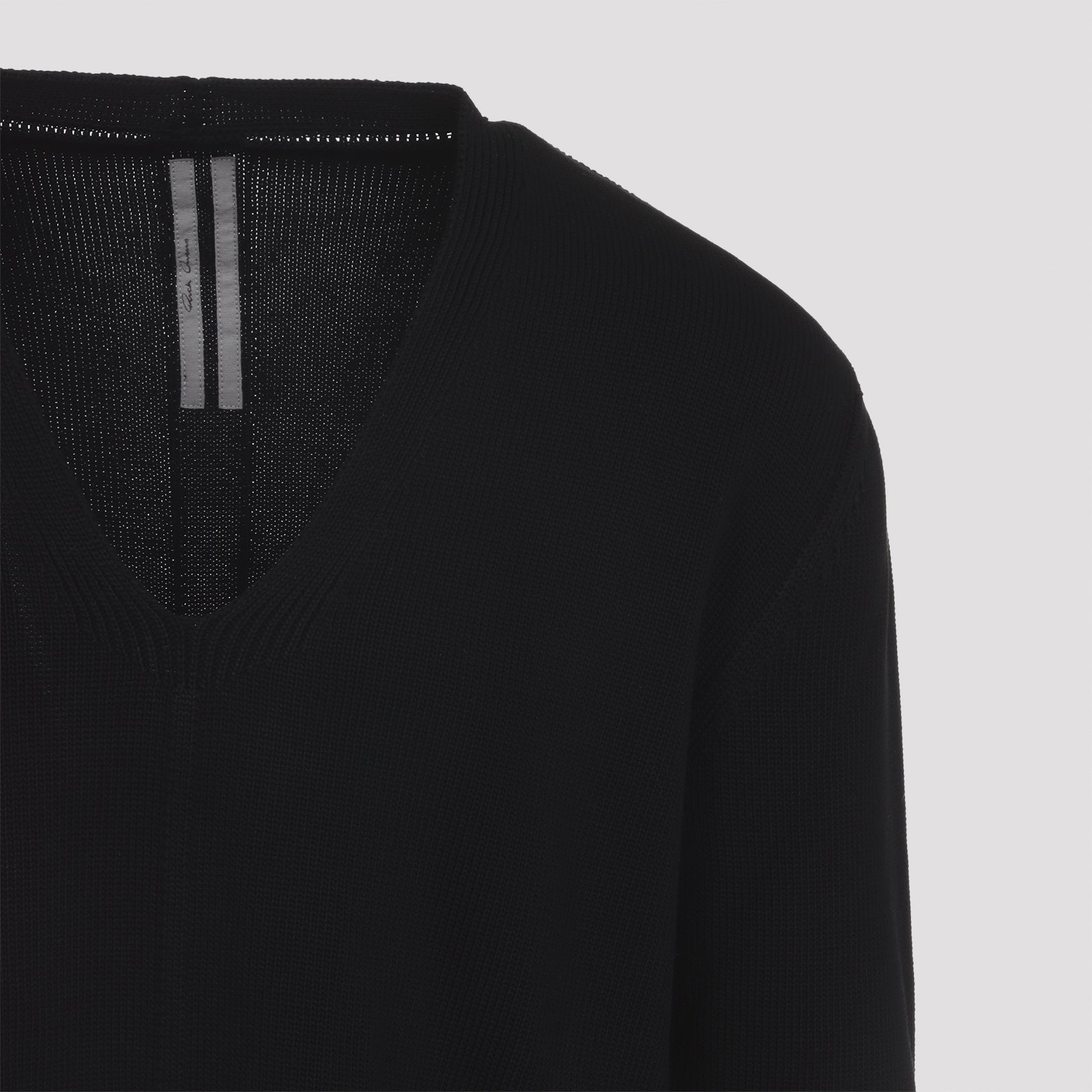 Oversized Extreme V-neck Pullover Black Cotton Sweater