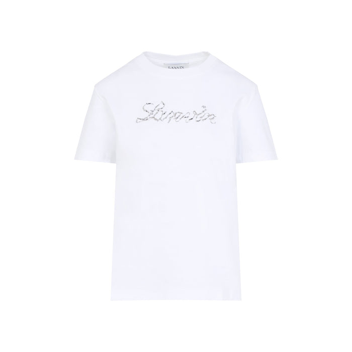 Lanvin Embroidered Script Logo T-Shirt White Cotton