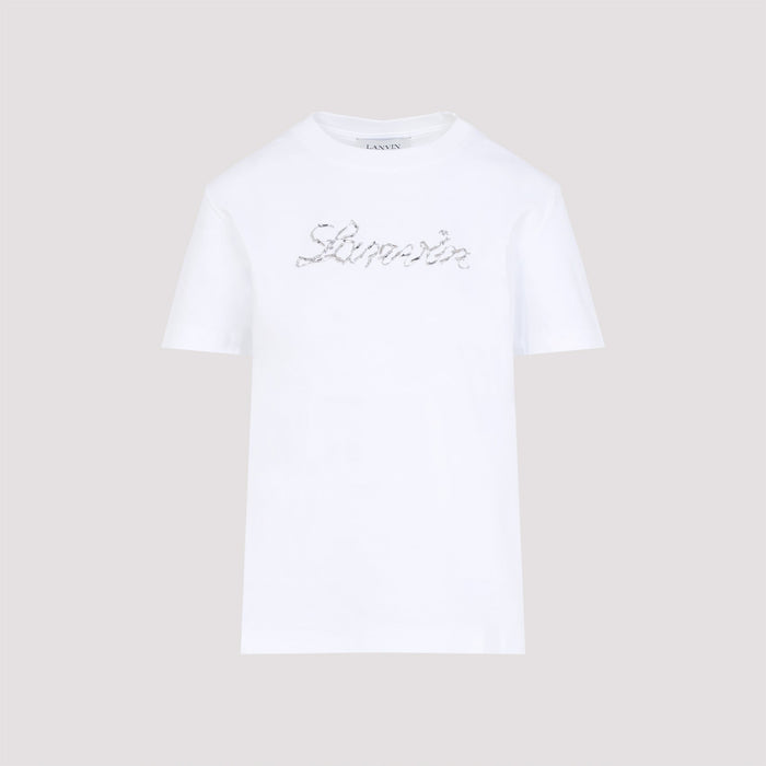 Lanvin Embroidered Script Logo T-Shirt White Cotton