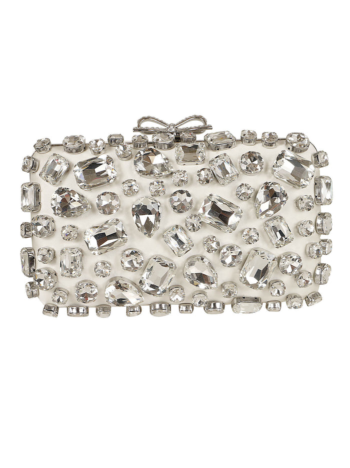 Cream Satin Crystal Clutch Bag Nude & Neutrals Borsa