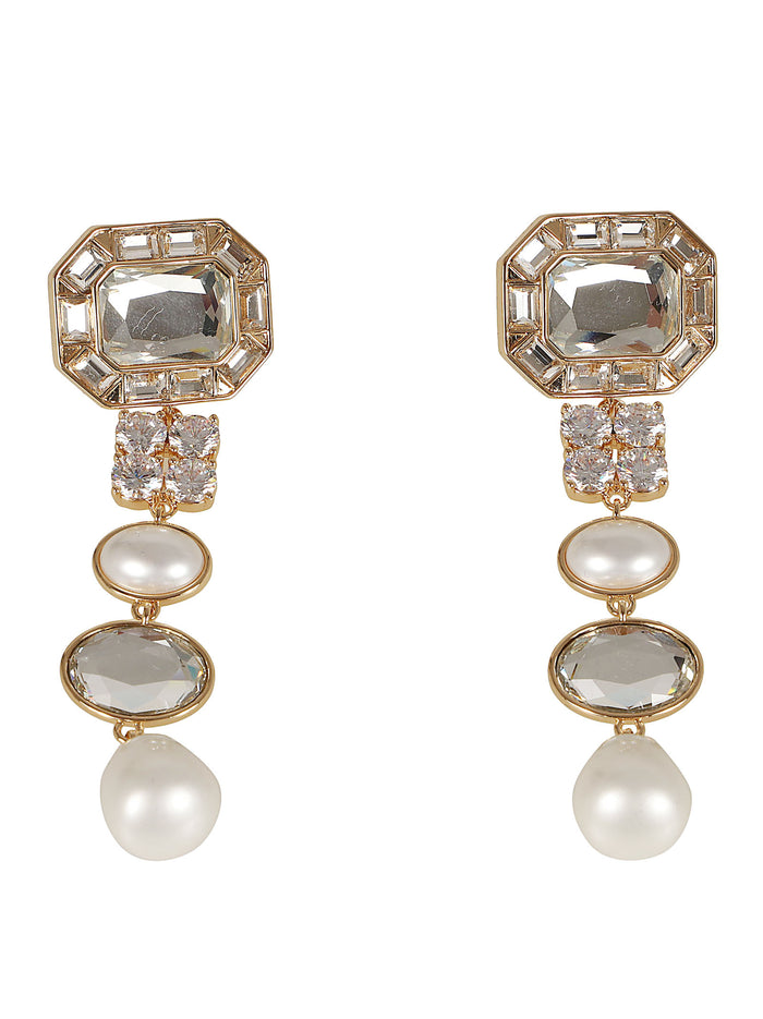 Gold Crystal Pearl Tiered Earrings Metallic Gioielli