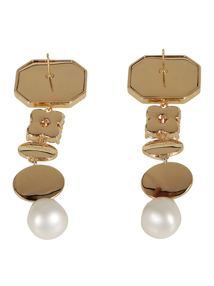 Gold Crystal Pearl Tiered Earrings Metallic Gioielli