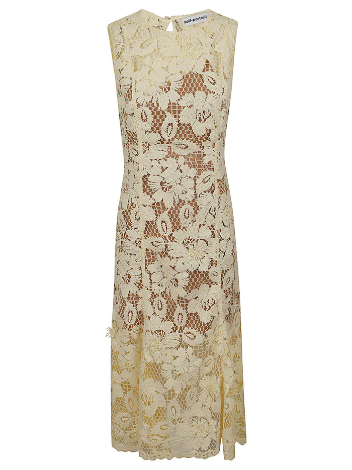 Yellow Crochet Lace Midi Dress & Orange Pes Liningpes Abito